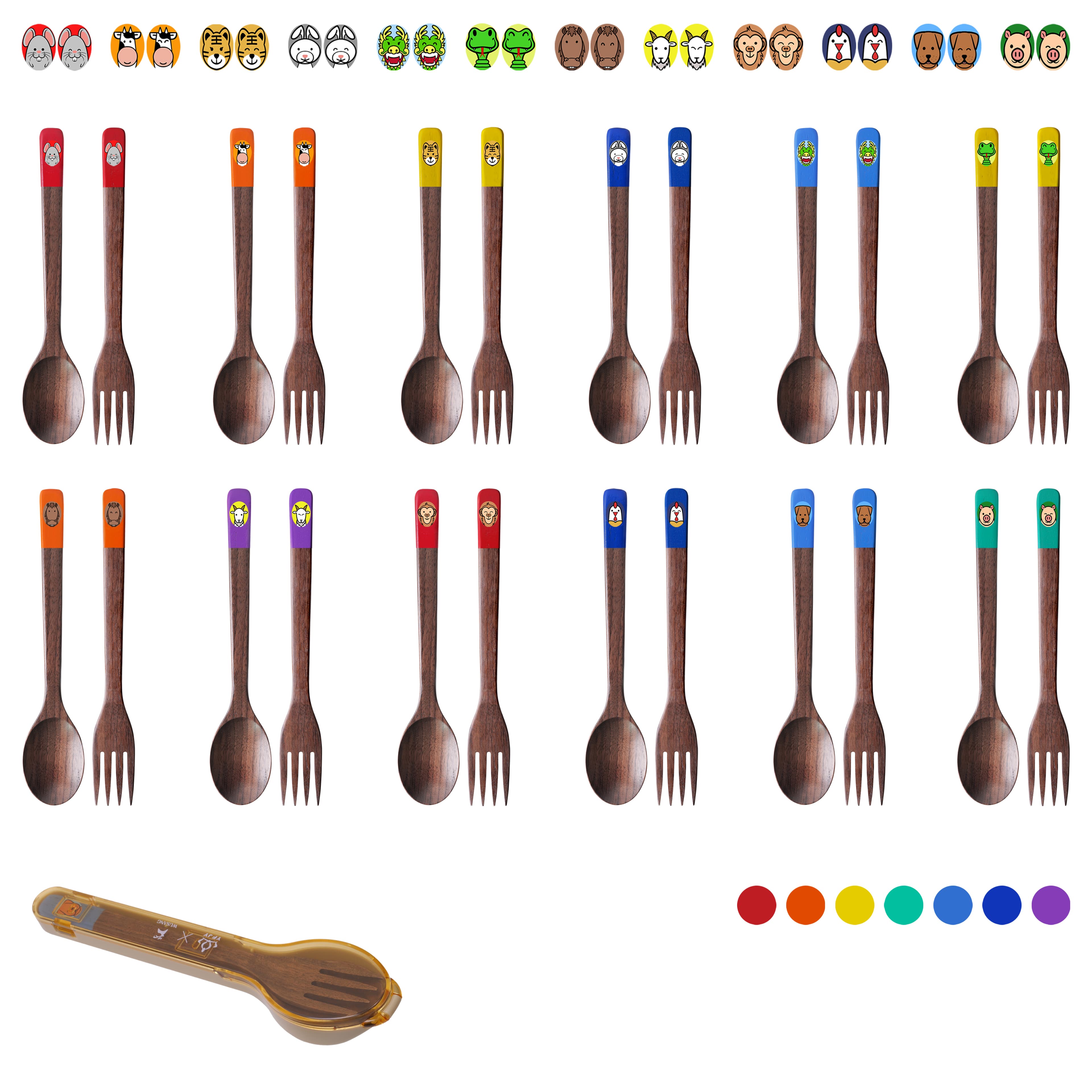 Ecopods wooden utensil set — all 12 zodiac designs